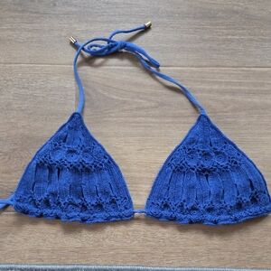 Red Carter Hand-Knit Royal Blue Crochet Triangle Bikini Top